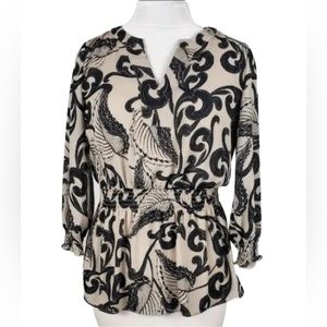 Alfani Beige and Black Blouse Top Size 6